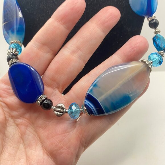 NWT Park Lane Cobalt Blue Agate Gemstone Necklace Silver Tone Box 20+2.5" Layer - Picture 4 of 13